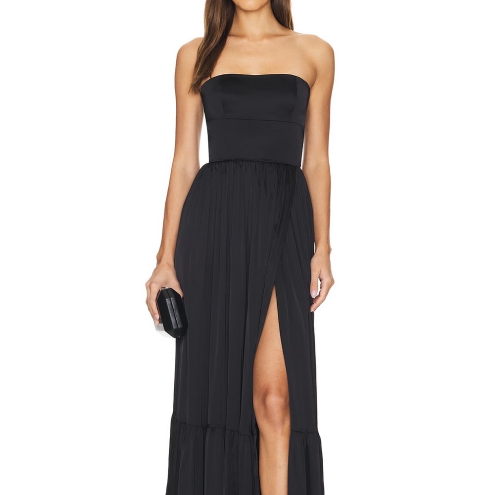 Lovers + Friends Black Strapless Slit Gown